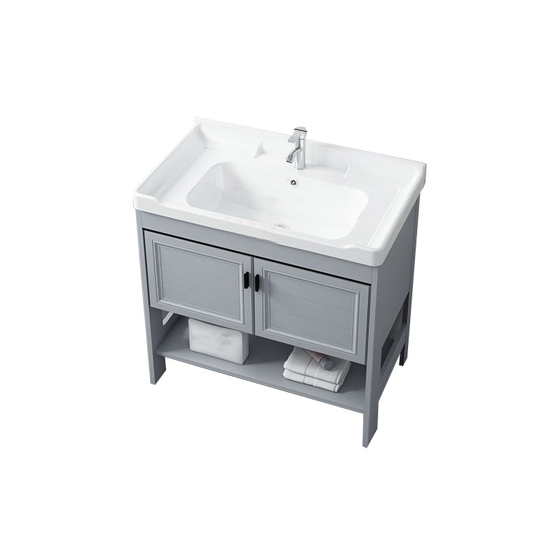 Shelving Included Bath Vanity Freestanding Grey Single Sink 2 Doors Metal Frame Vanity