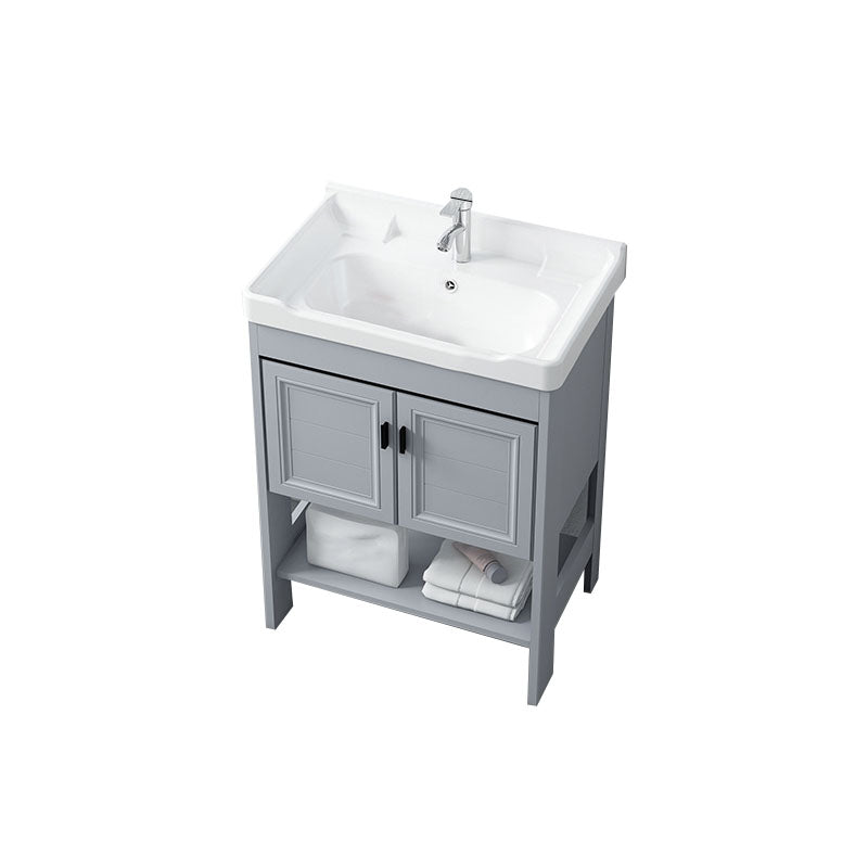 Shelving Included Bath Vanity Freestanding Grey Single Sink 2 Doors Metal Frame Vanity