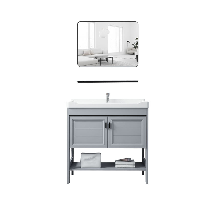 Shelving Included Bath Vanity Freestanding Grey Single Sink 2 Doors Metal Frame Vanity