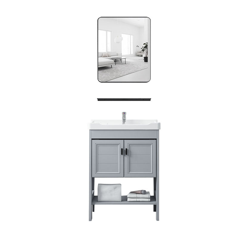 Shelving Included Bath Vanity Freestanding Grey Single Sink 2 Doors Metal Frame Vanity