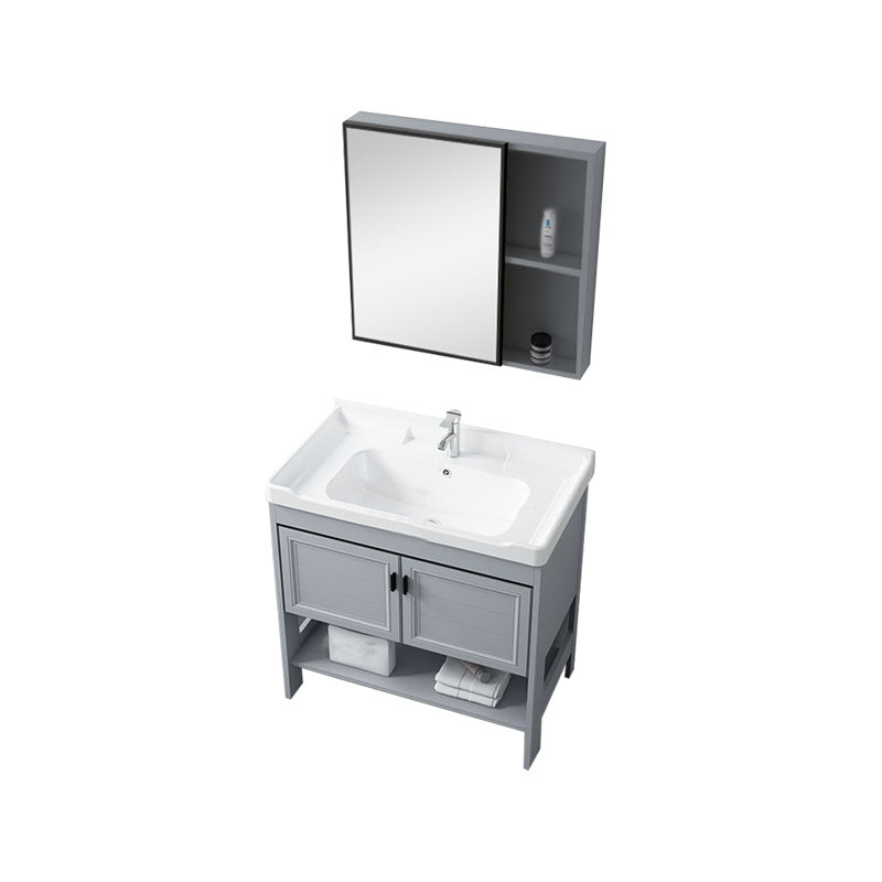 Shelving Included Bath Vanity Freestanding Grey Single Sink 2 Doors Metal Frame Vanity