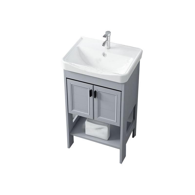 Shelving Included Bath Vanity Freestanding Grey Single Sink 2 Doors Metal Frame Vanity