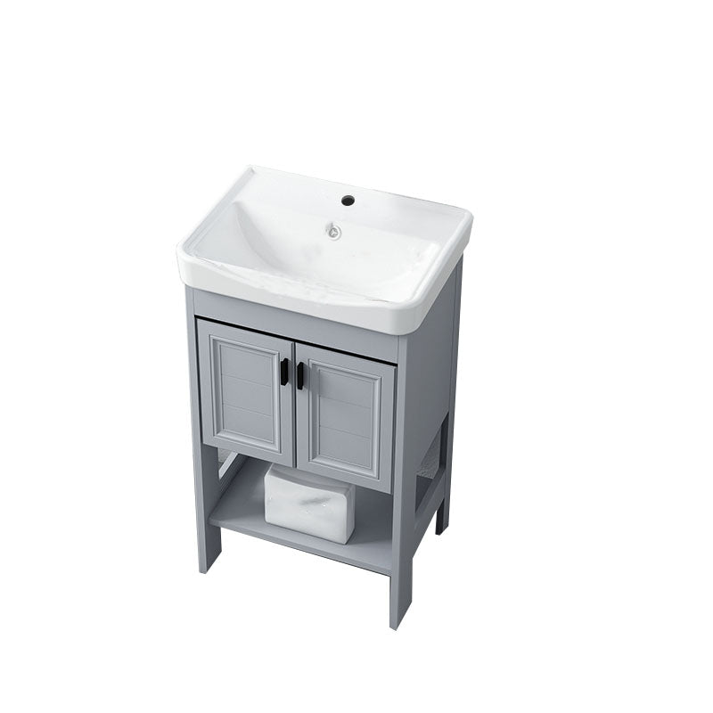 Shelving Included Bath Vanity Freestanding Grey Single Sink 2 Doors Metal Frame Vanity