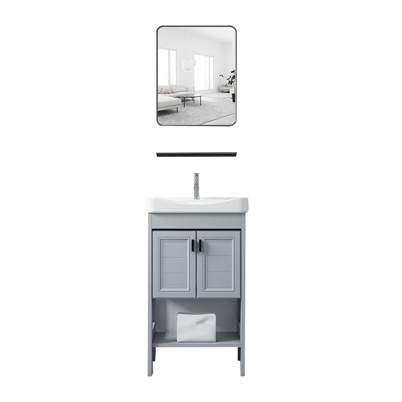 Shelving Included Bath Vanity Freestanding Grey Single Sink 2 Doors Metal Frame Vanity