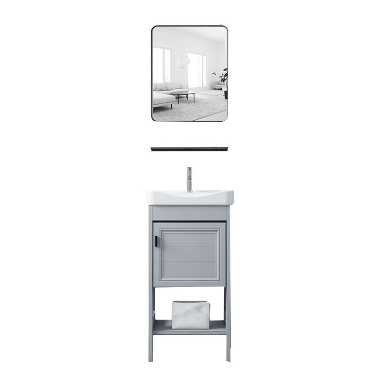 Shelving Included Bath Vanity Freestanding Grey Single Sink 2 Doors Metal Frame Vanity