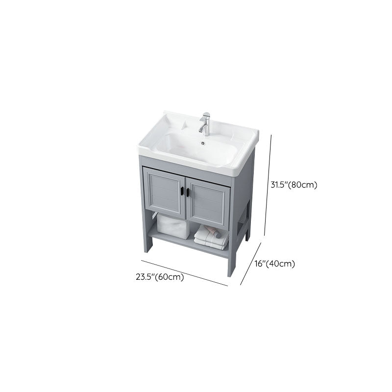 Shelving Included Bath Vanity Freestanding Grey Single Sink 2 Doors Metal Frame Vanity