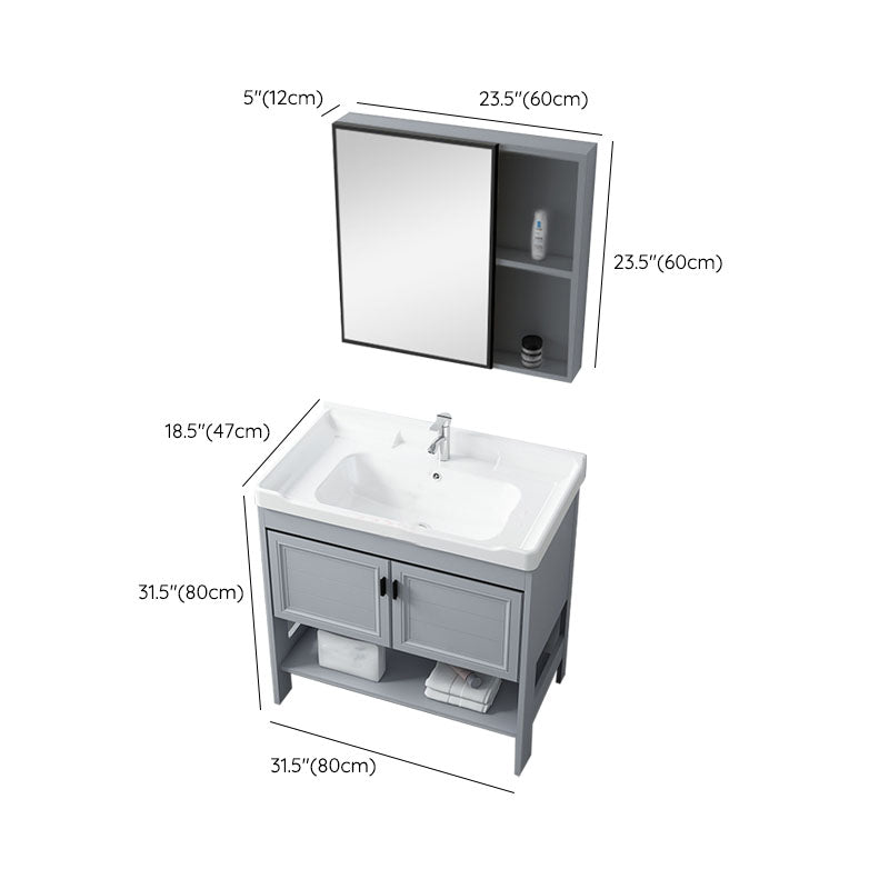 Shelving Included Bath Vanity Freestanding Grey Single Sink 2 Doors Metal Frame Vanity