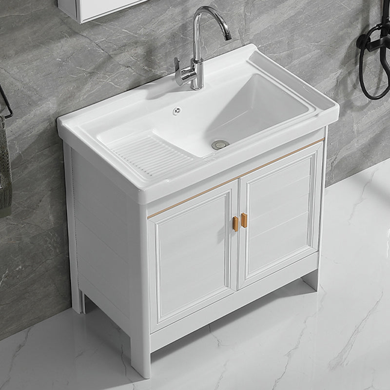 Freestanding Bath Vanity White Mirror Rectangular Single Sink Vanity with Doors