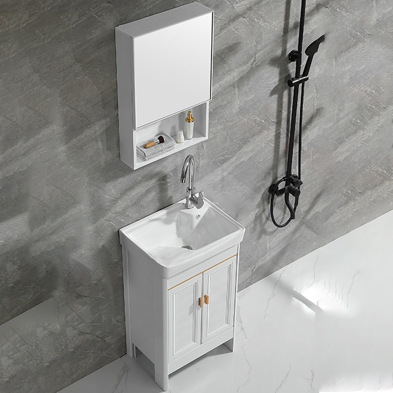 Freestanding Bath Vanity White Mirror Rectangular Single Sink Vanity with Doors