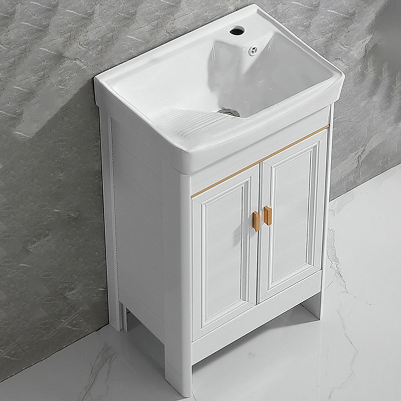 Freestanding Bath Vanity White Mirror Rectangular Single Sink Vanity with Doors