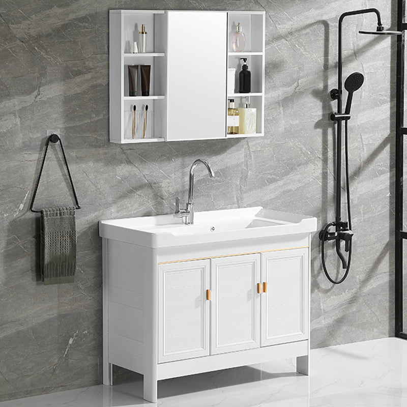 Freestanding Bath Vanity White Mirror Rectangular Single Sink Vanity with Doors