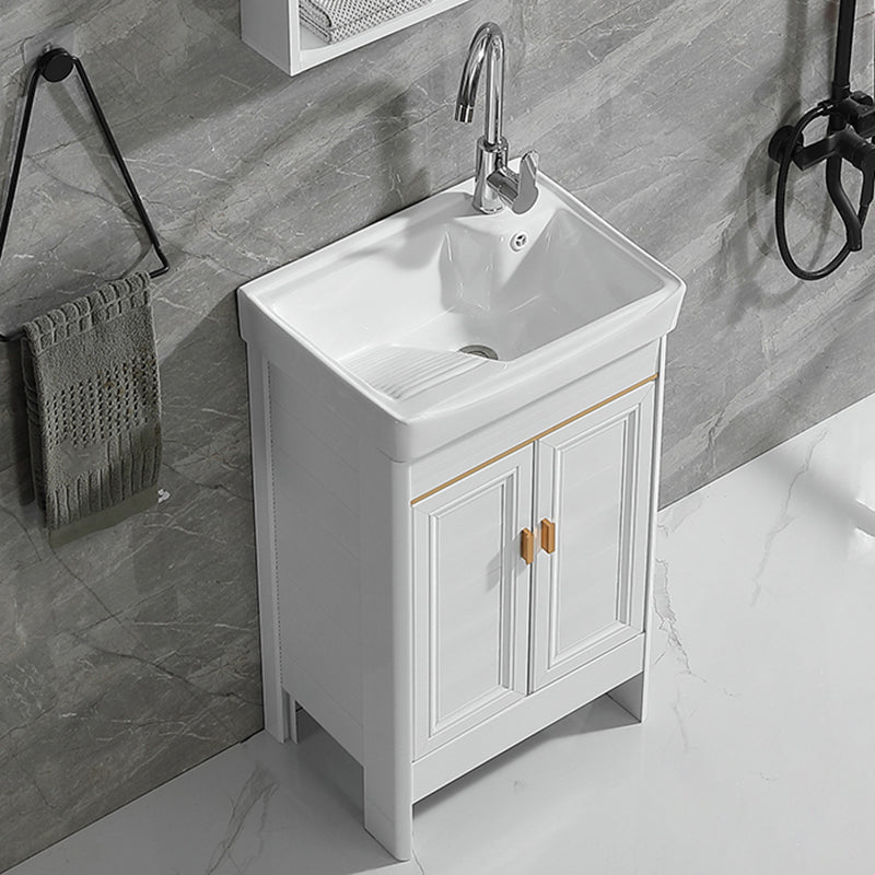 Freestanding Bath Vanity White Mirror Rectangular Single Sink Vanity with Doors