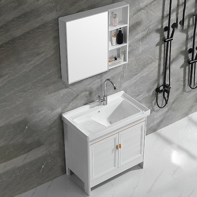 Freestanding Bath Vanity White Mirror Rectangular Single Sink Vanity with Doors