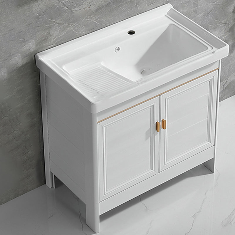 Freestanding Bath Vanity White Mirror Rectangular Single Sink Vanity with Doors