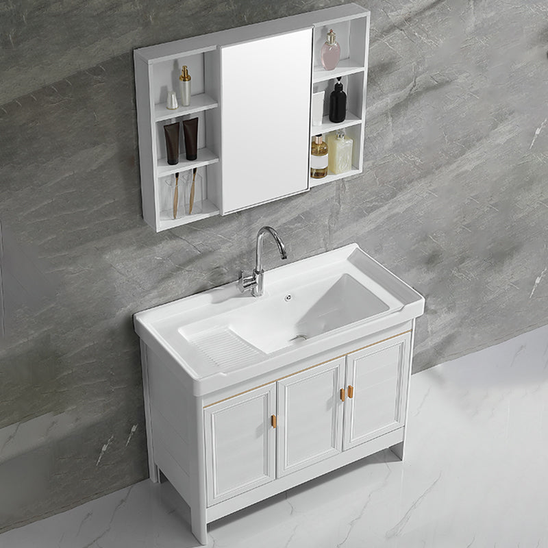 Freestanding Bath Vanity White Mirror Rectangular Single Sink Vanity with Doors