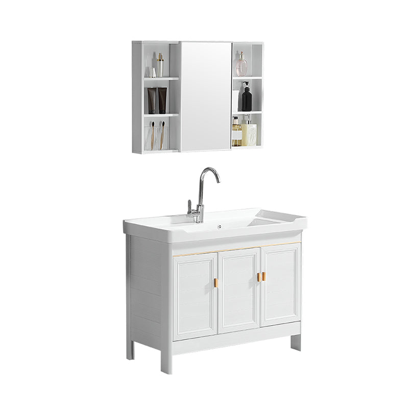 Freestanding Bath Vanity White Mirror Rectangular Single Sink Vanity with Doors