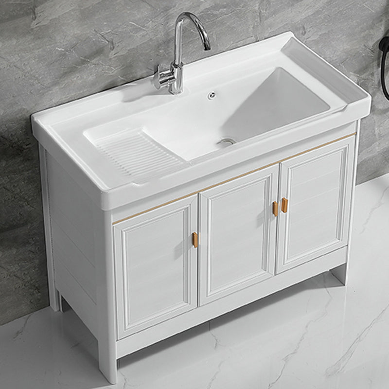 Freestanding Bath Vanity White Mirror Rectangular Single Sink Vanity with Doors