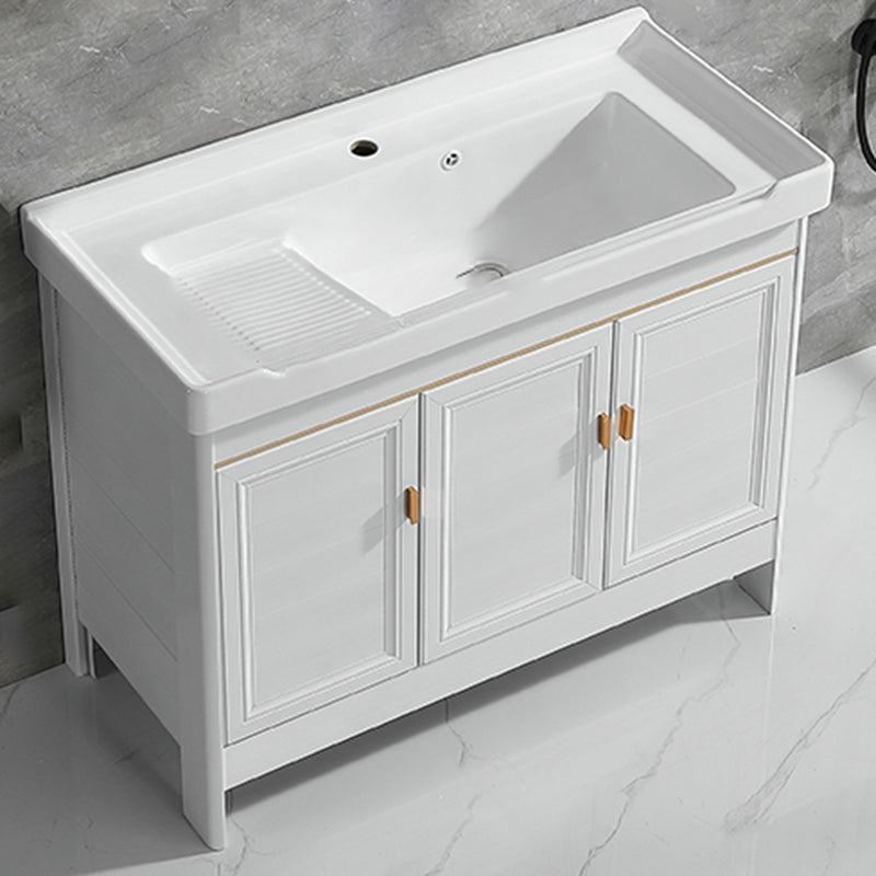 Freestanding Bath Vanity White Mirror Rectangular Single Sink Vanity with Doors