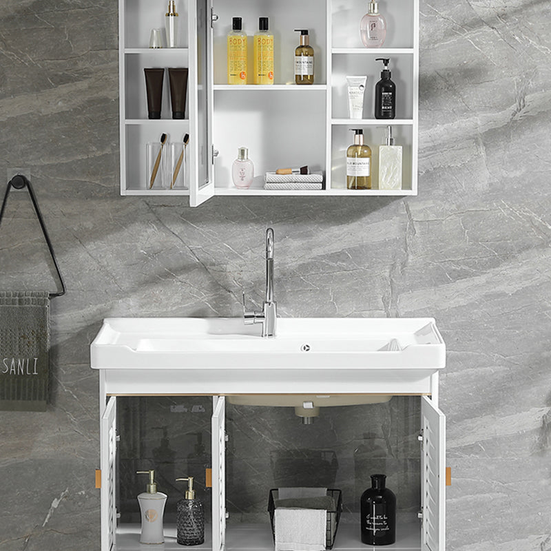 Freestanding Bath Vanity White Mirror Rectangular Single Sink Vanity with Doors