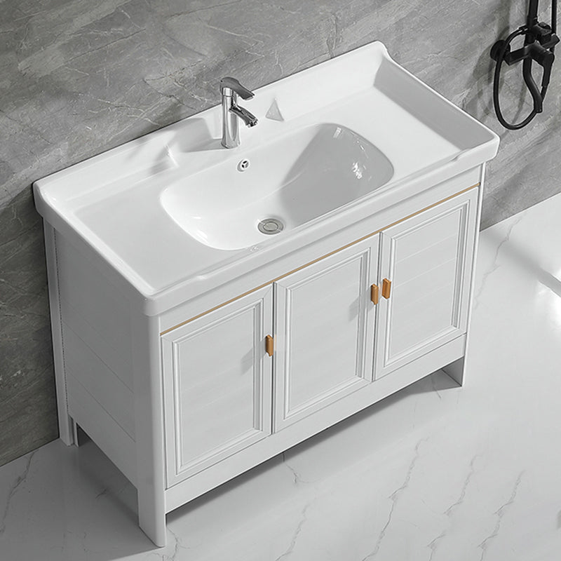 Metal Frame Vanity White 2 Doors Rectangular Single Sink Freestanding Bathroom Vanity