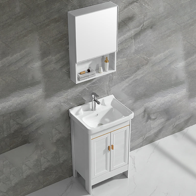 Metal Frame Vanity White 2 Doors Rectangular Single Sink Freestanding Bathroom Vanity