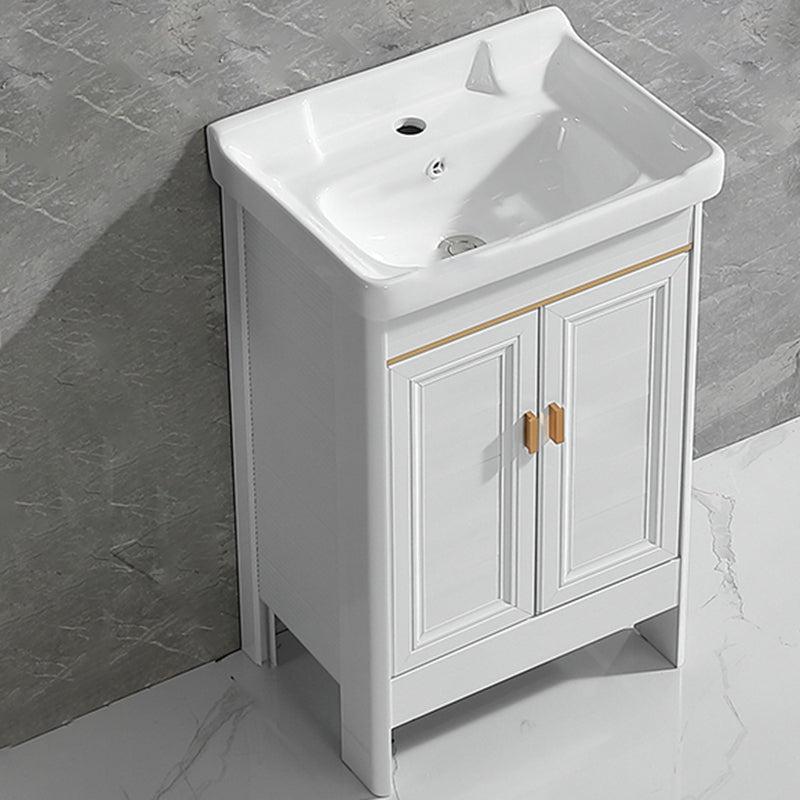 Metal Frame Vanity White 2 Doors Rectangular Single Sink Freestanding Bathroom Vanity