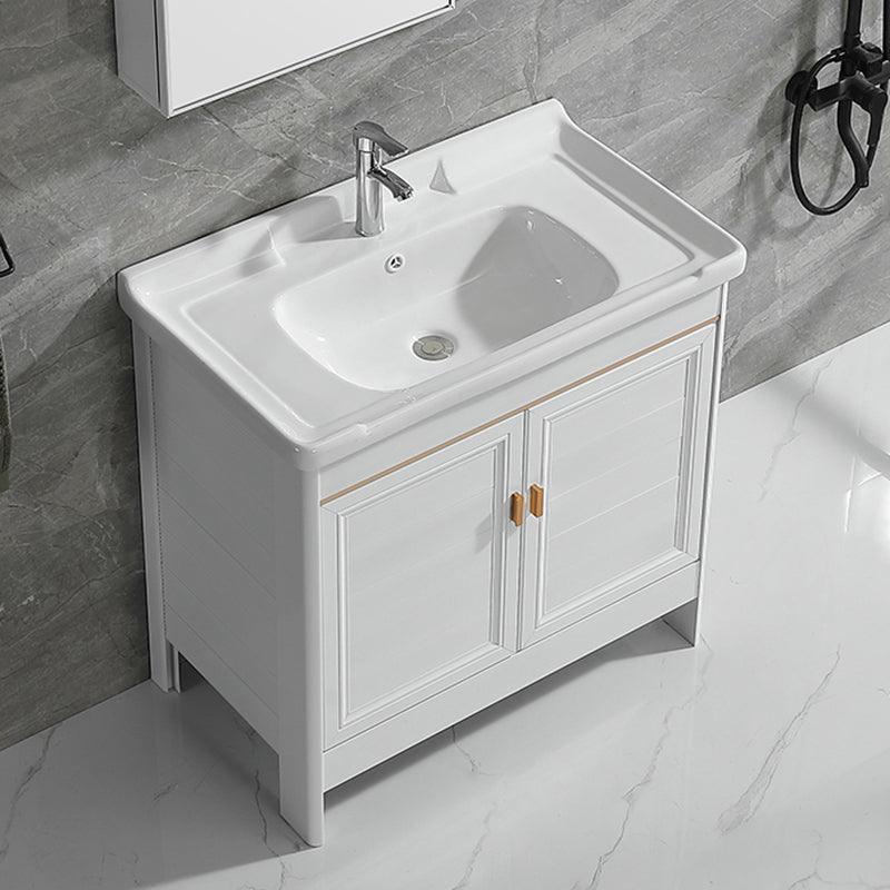 Metal Frame Vanity White 2 Doors Rectangular Single Sink Freestanding Bathroom Vanity