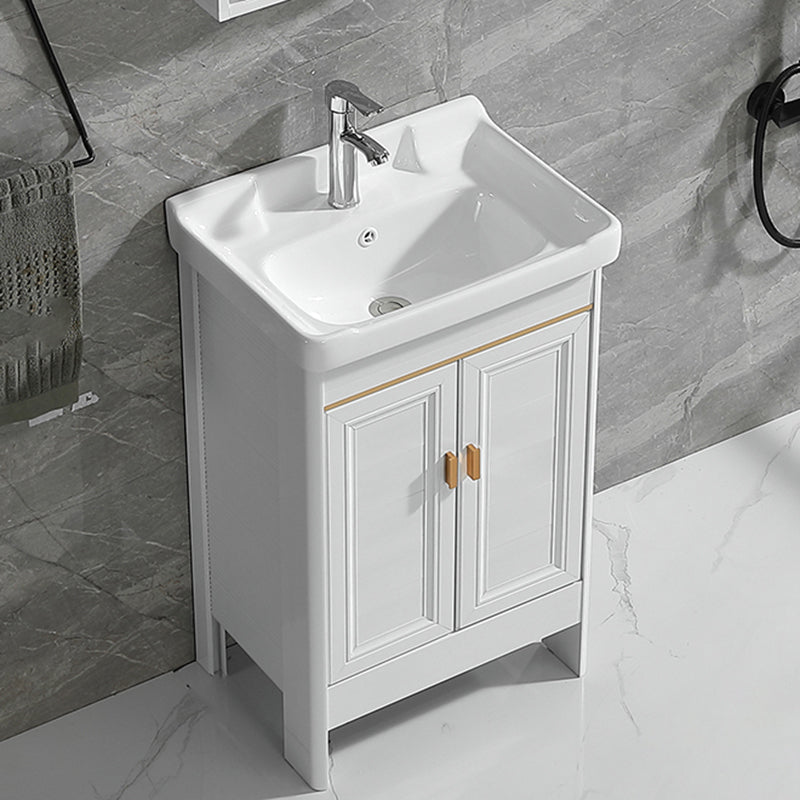 Metal Frame Vanity White 2 Doors Rectangular Single Sink Freestanding Bathroom Vanity