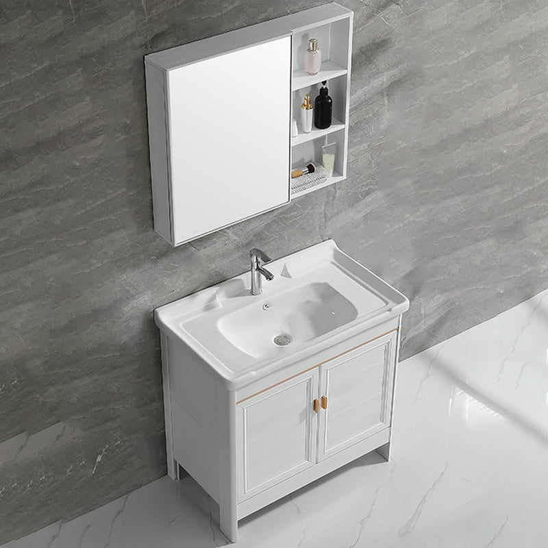 Metal Frame Vanity White 2 Doors Rectangular Single Sink Freestanding Bathroom Vanity