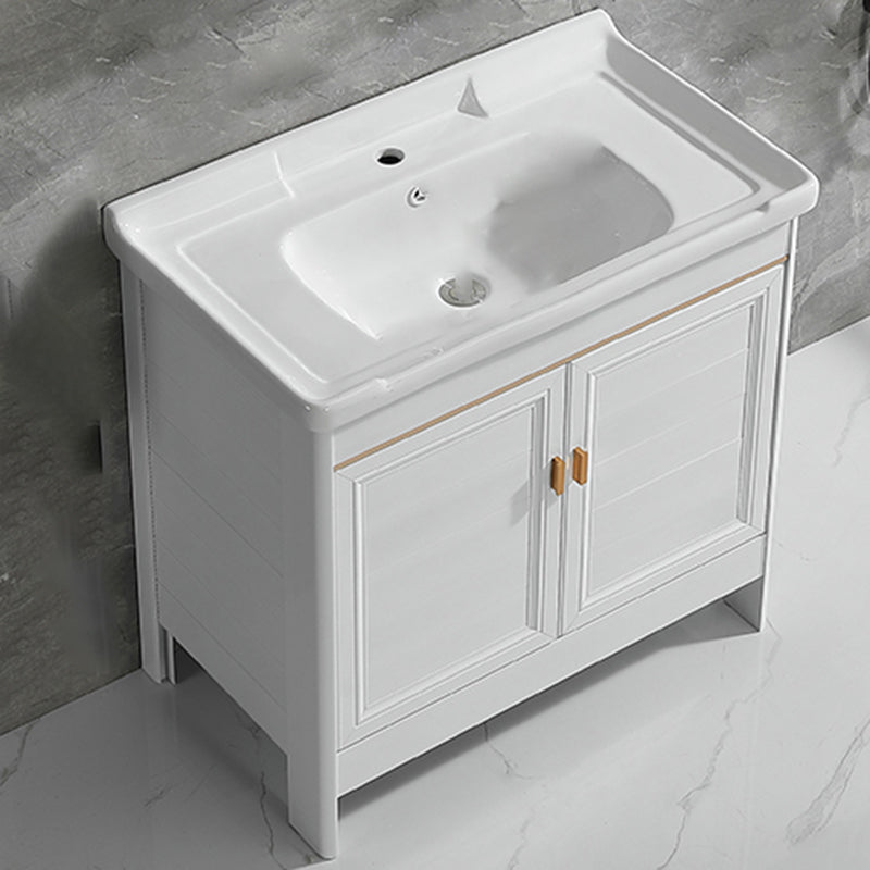 Metal Frame Vanity White 2 Doors Rectangular Single Sink Freestanding Bathroom Vanity