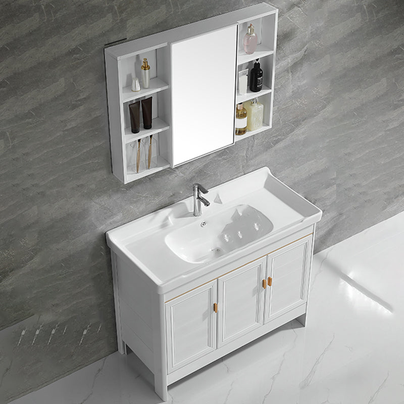 Metal Frame Vanity White 2 Doors Rectangular Single Sink Freestanding Bathroom Vanity