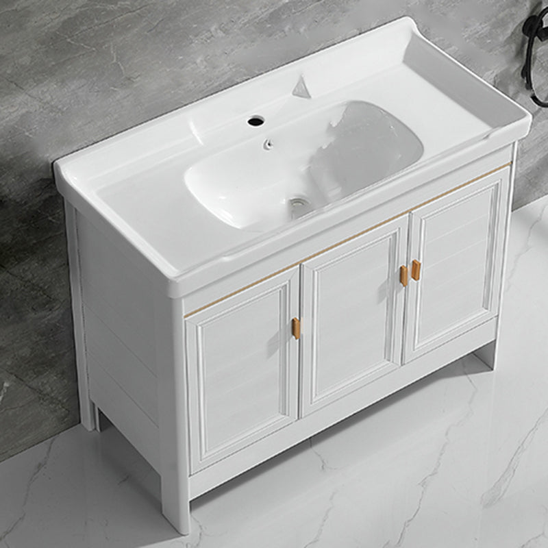 Metal Frame Vanity White 2 Doors Rectangular Single Sink Freestanding Bathroom Vanity