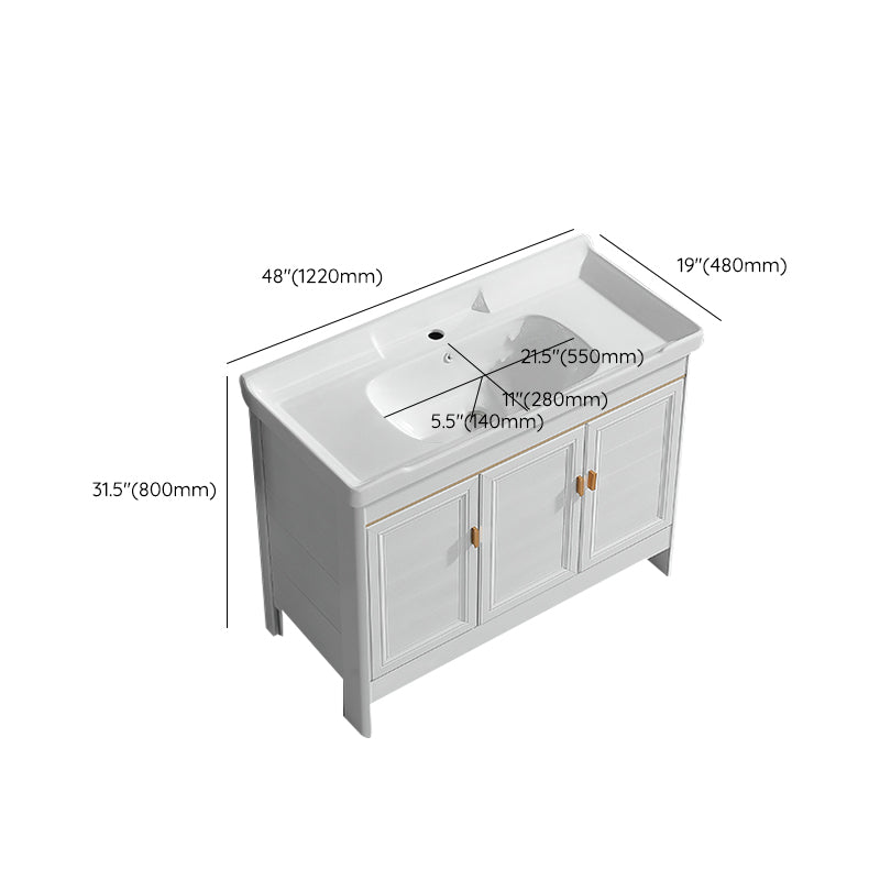 Metal Frame Vanity White 2 Doors Rectangular Single Sink Freestanding Bathroom Vanity