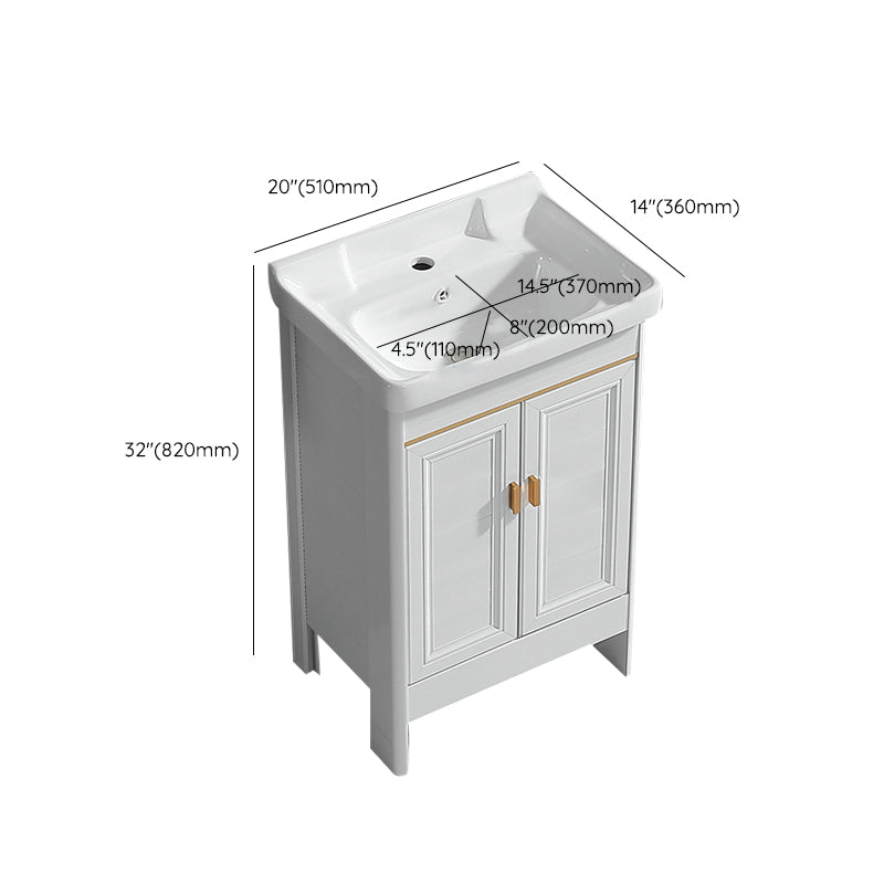 Metal Frame Vanity White 2 Doors Rectangular Single Sink Freestanding Bathroom Vanity