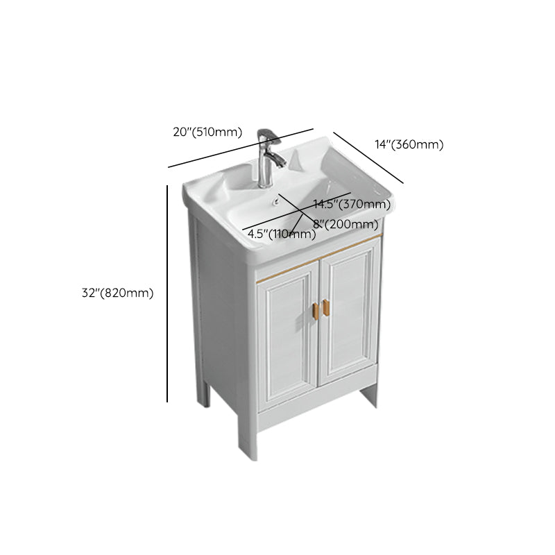 Metal Frame Vanity White 2 Doors Rectangular Single Sink Freestanding Bathroom Vanity