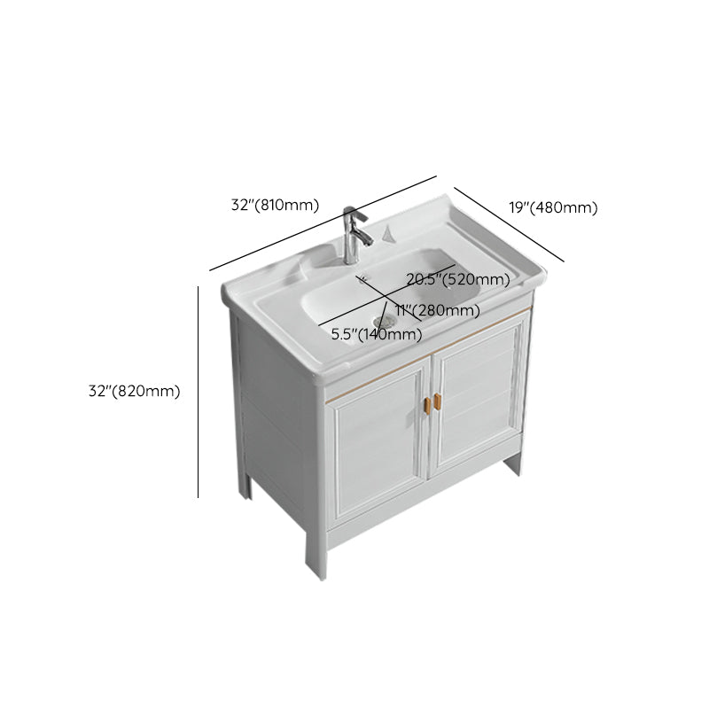 Metal Frame Vanity White 2 Doors Rectangular Single Sink Freestanding Bathroom Vanity