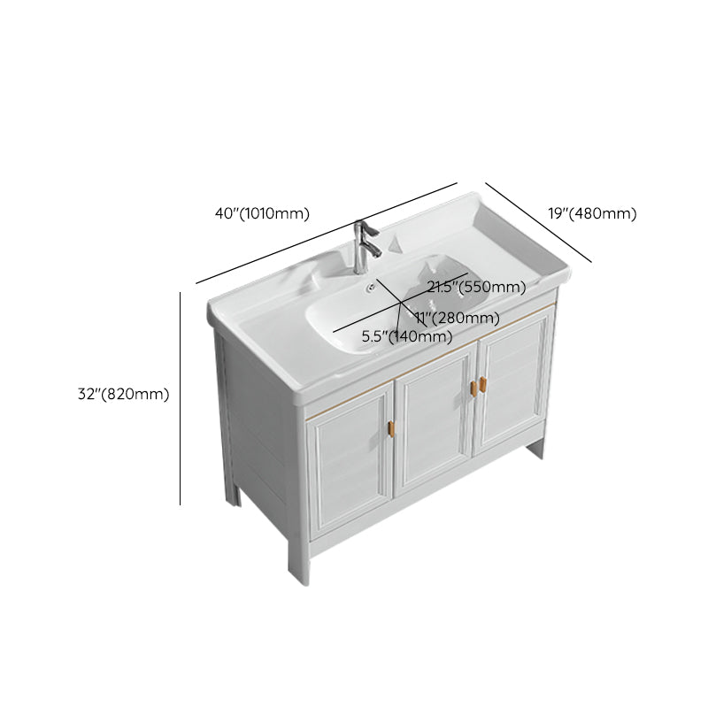 Metal Frame Vanity White 2 Doors Rectangular Single Sink Freestanding Bathroom Vanity