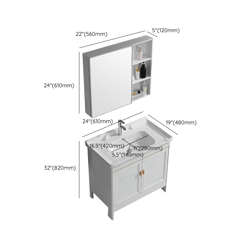 Metal Frame Vanity White 2 Doors Rectangular Single Sink Freestanding Bathroom Vanity