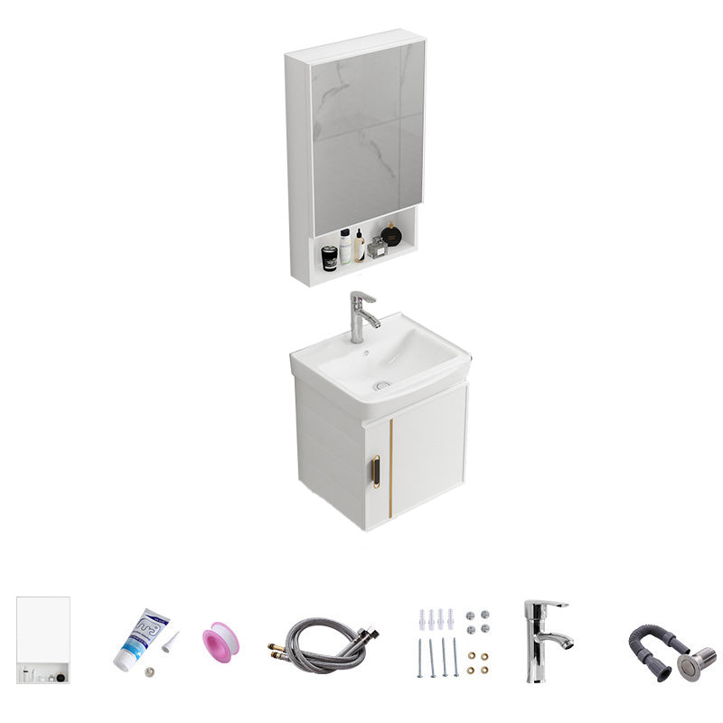 Vanity Sink White Wall Mounted Drawers Doors Faucet Ceramic Sink Vanity with Mirror