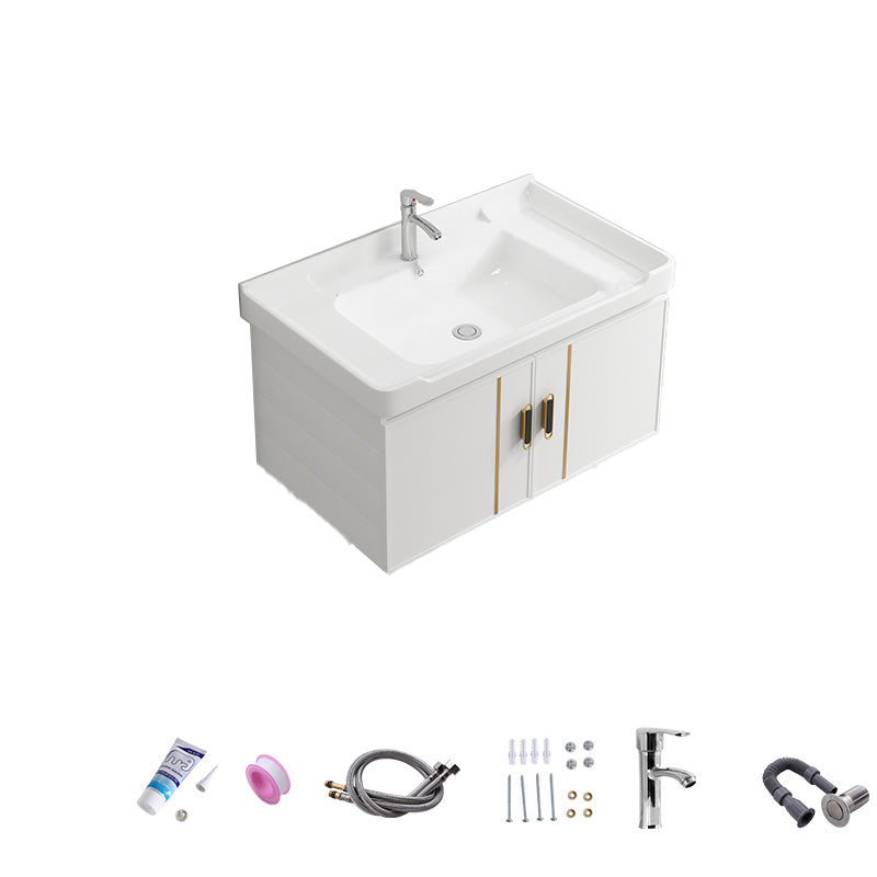 Vanity Sink White Wall Mounted Drawers Doors Faucet Ceramic Sink Vanity with Mirror