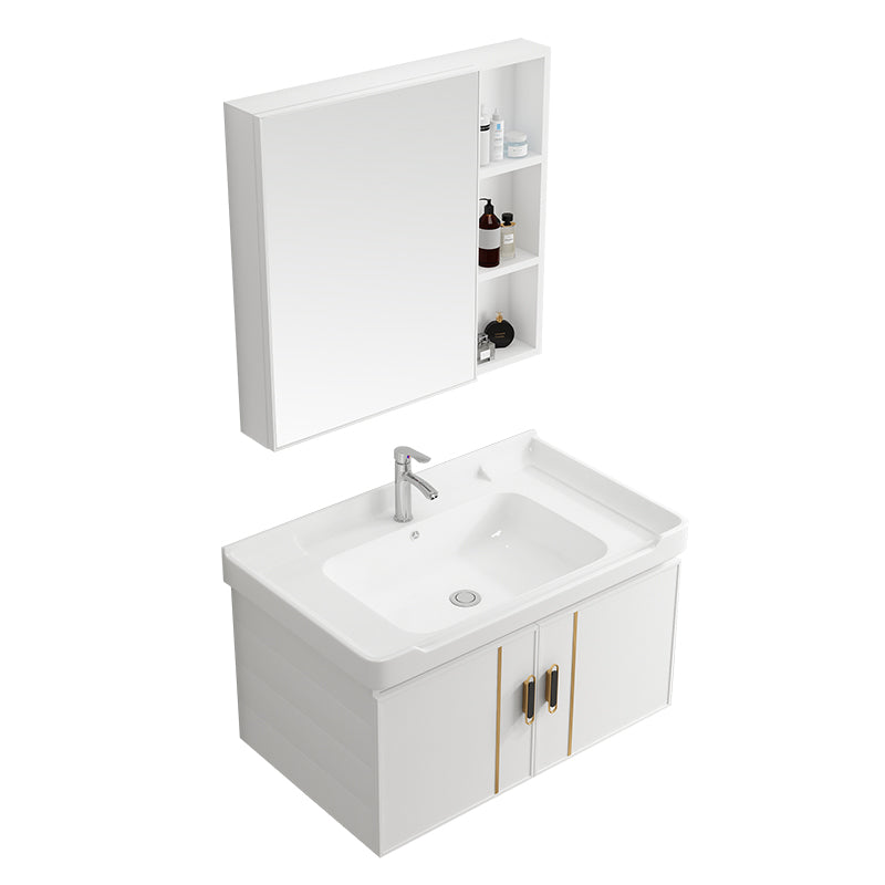 Vanity Sink White Wall Mounted Drawers Doors Faucet Ceramic Sink Vanity with Mirror