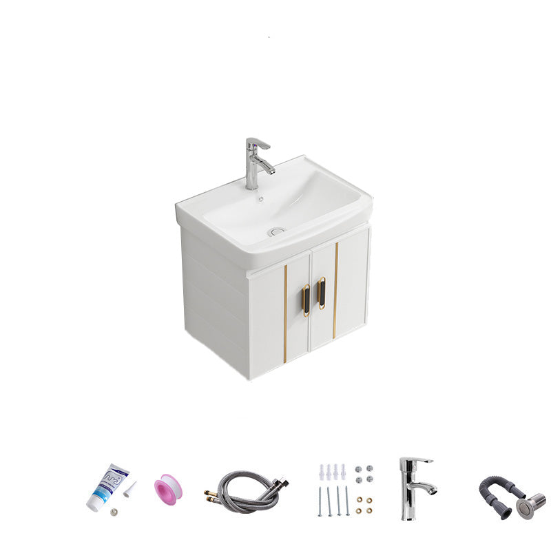 Vanity Sink White Wall Mounted Drawers Doors Faucet Ceramic Sink Vanity with Mirror