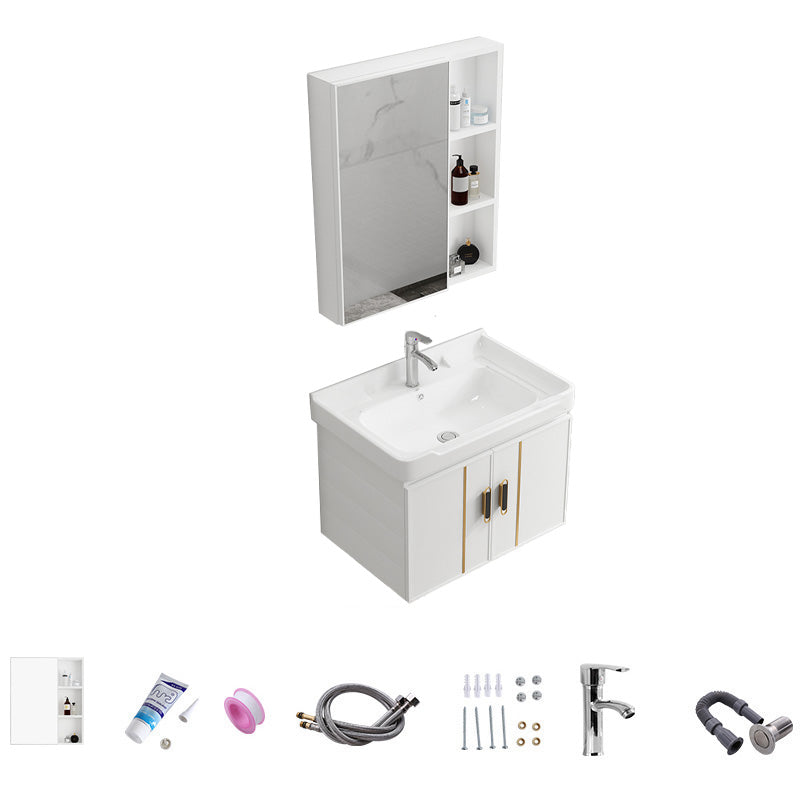 Vanity Sink White Wall Mounted Drawers Doors Faucet Ceramic Sink Vanity with Mirror