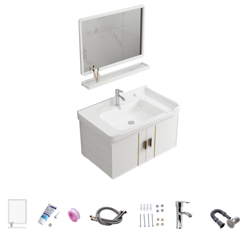 Vanity Sink White Wall Mounted Drawers Doors Faucet Ceramic Sink Vanity with Mirror