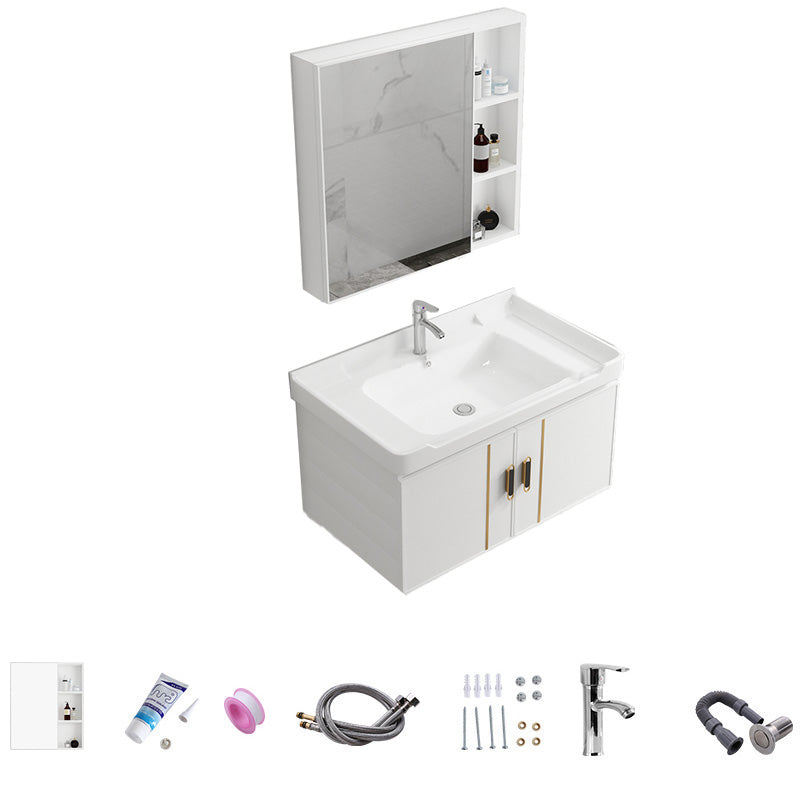 Vanity Sink White Wall Mounted Drawers Doors Faucet Ceramic Sink Vanity with Mirror