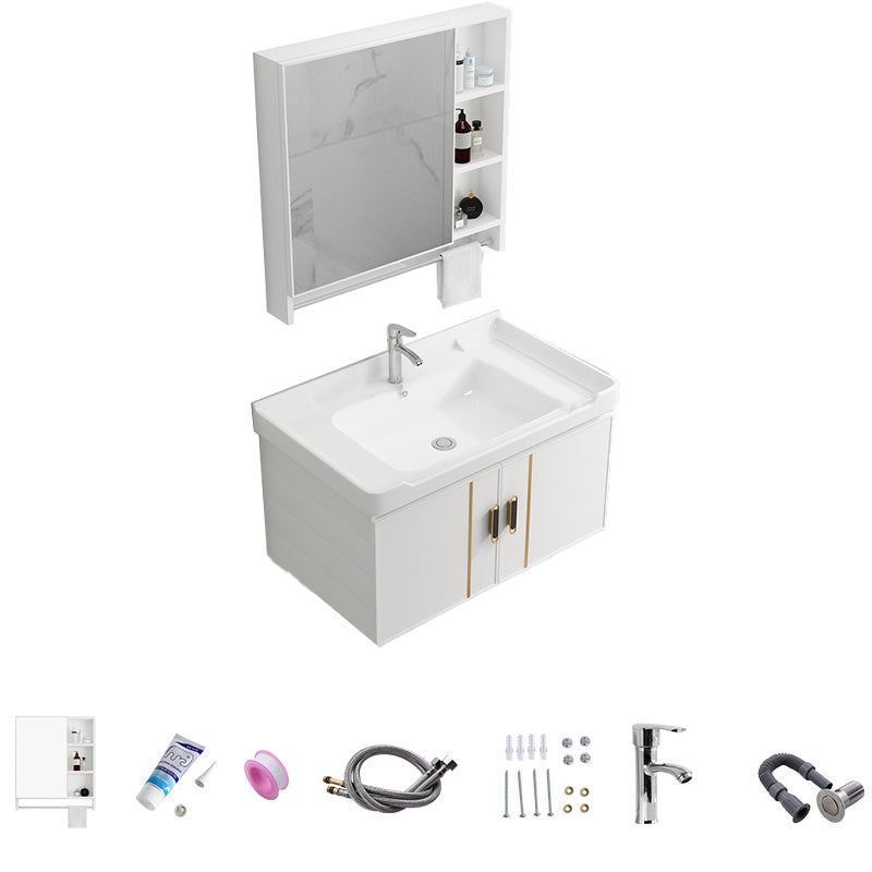 Vanity Sink White Wall Mounted Drawers Doors Faucet Ceramic Sink Vanity with Mirror