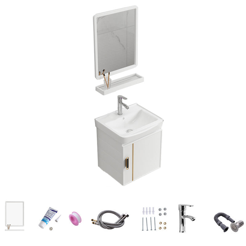 Vanity Sink White Wall Mounted Drawers Doors Faucet Ceramic Sink Vanity with Mirror