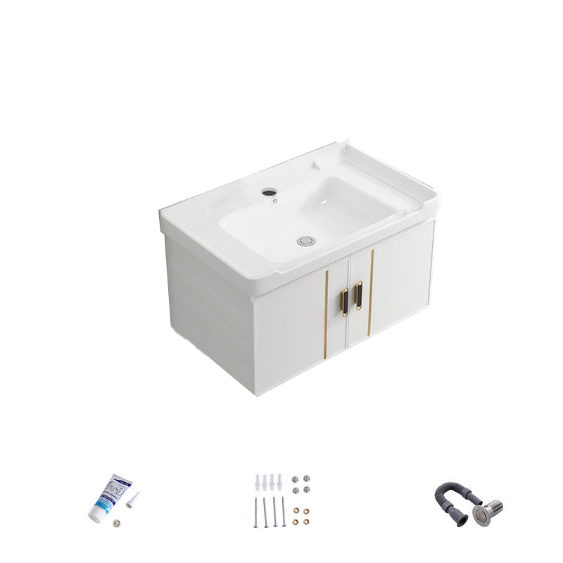 Vanity Sink White Wall Mounted Drawers Doors Faucet Ceramic Sink Vanity with Mirror