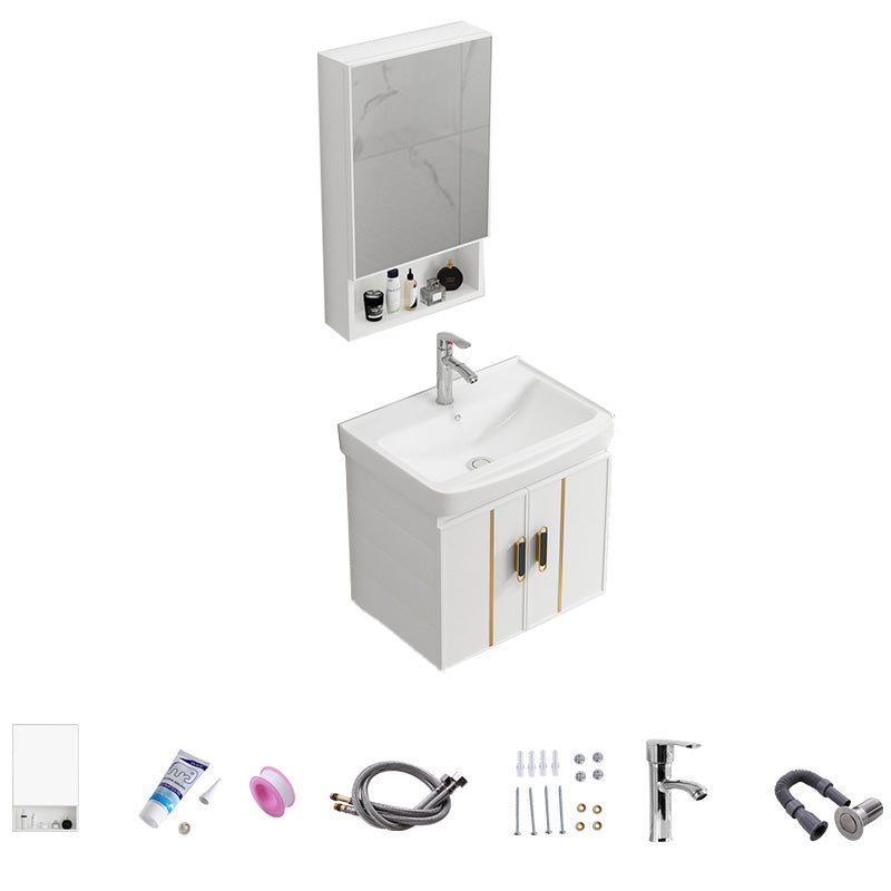 Vanity Sink White Wall Mounted Drawers Doors Faucet Ceramic Sink Vanity with Mirror