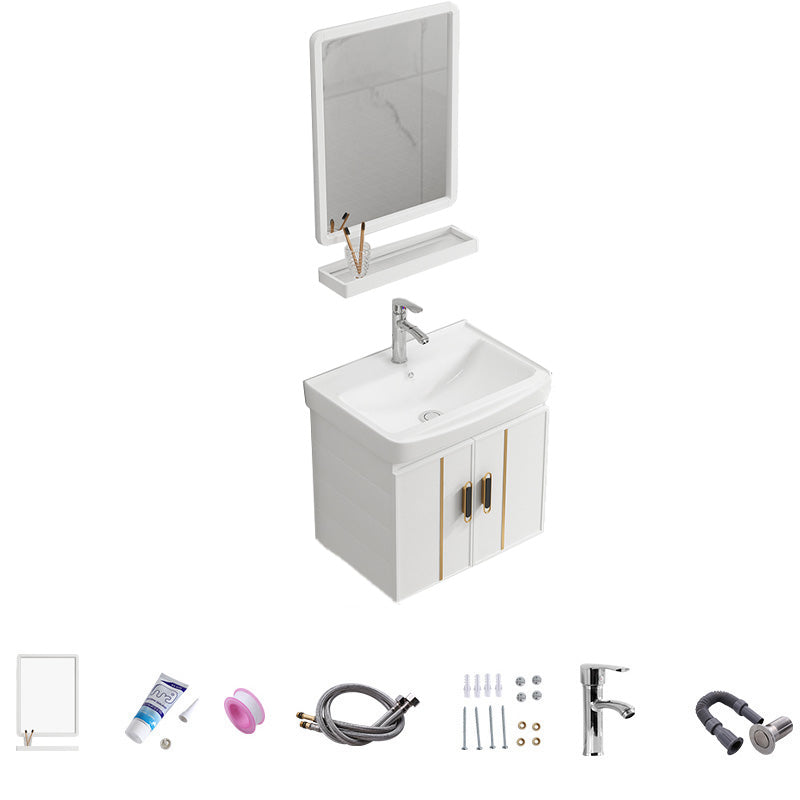 Vanity Sink White Wall Mounted Drawers Doors Faucet Ceramic Sink Vanity with Mirror